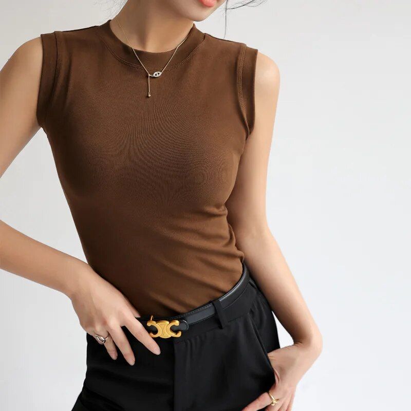 Lena - Camiseta sin mangas con escote redondo para mujer
