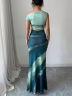 Vestido largo mujer efecto tie-dye hombro asimétrico - Natalia