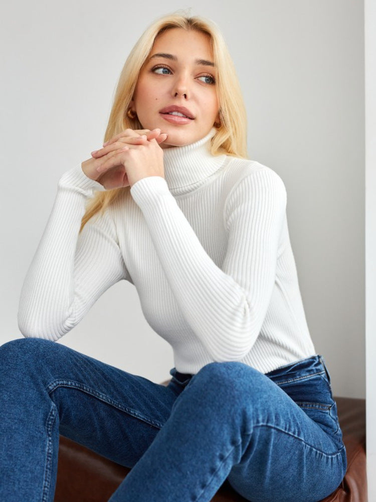 Jersey de punto de cuello alto para mujer de manga larga - Inga