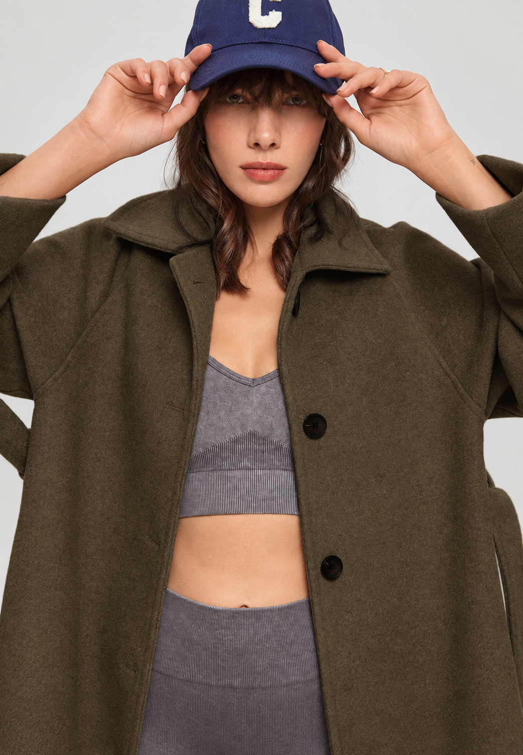Abrigo largo mujer cuello camisero botonadura frontal - Aline