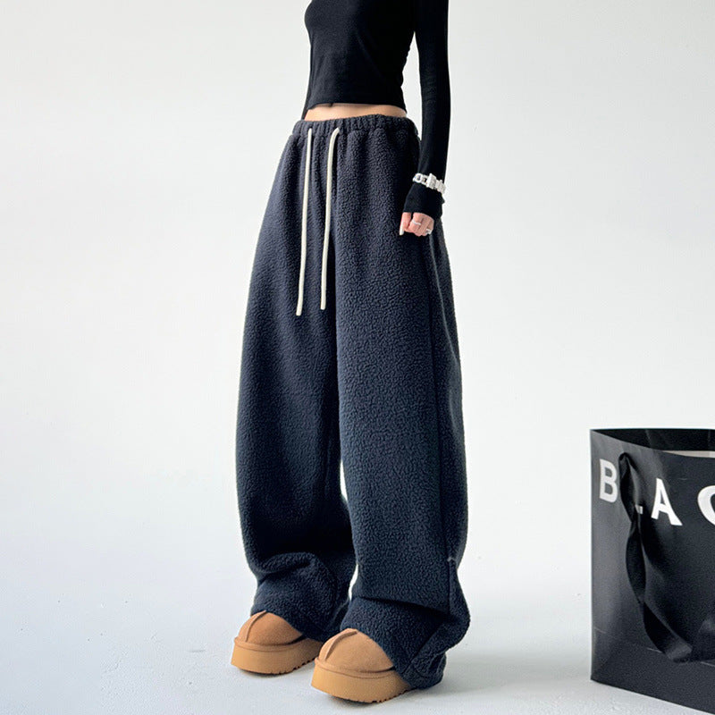 Pantalones para mujer amplios de tejido afelpado - Novanne