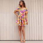 Val - Vestido estampado floral con escote en pico