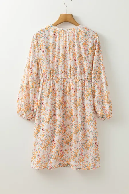 Arielle - Minivestido estampado con escote en V y mangas globo