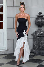 Darlene - Vestido elegante sin tirantes con abertura lateral
