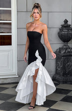 Darlene - Vestido elegante sin tirantes con abertura lateral
