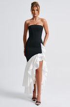 Darlene - Vestido elegante sin tirantes con abertura lateral