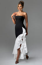 Darlene - Vestido elegante sin tirantes con abertura lateral