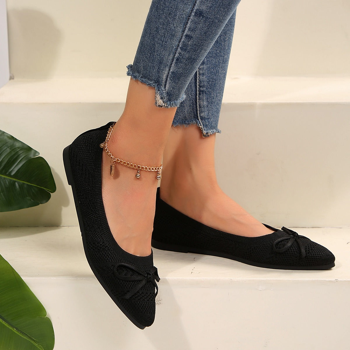 Bailarinas para mujer de punto transpirable con lazo decorativo - Camila