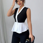 Blusa para mujer sin mangas diseño bicolor corte peplum - Mireya