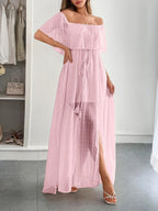 Vestido largo mujer gasa plumeti escote bardot - Julieta