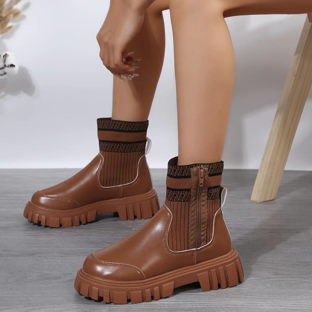 Botines para mujer estilo patchwork con suela gruesa - Marisse