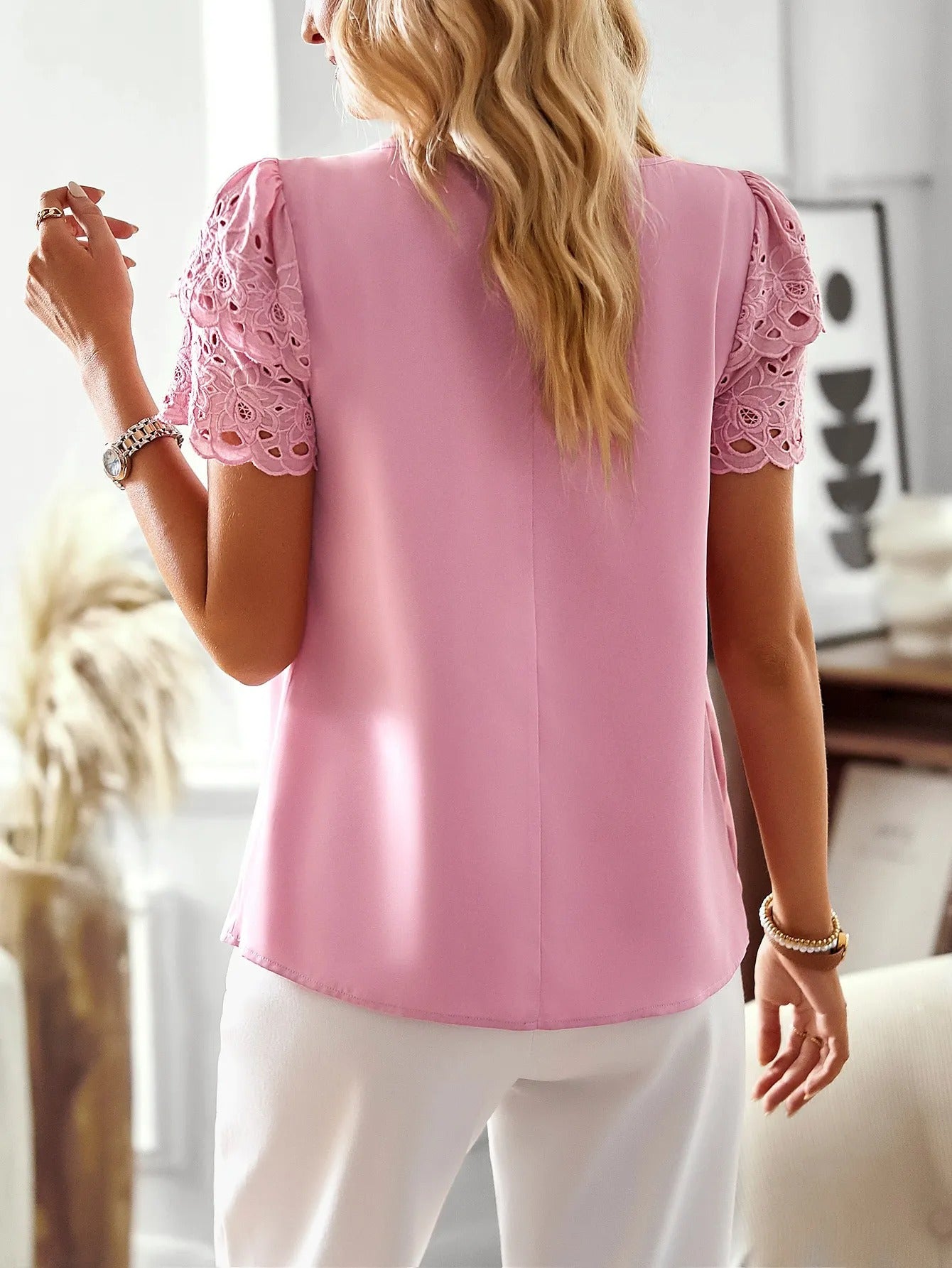 Blusa mujer manga bordada detalle calado - Natalia