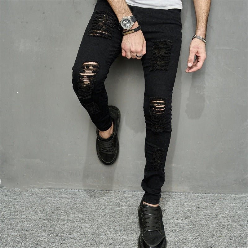 Pantalones vaqueros hombre denim rasgado estilo pitillo - Iván