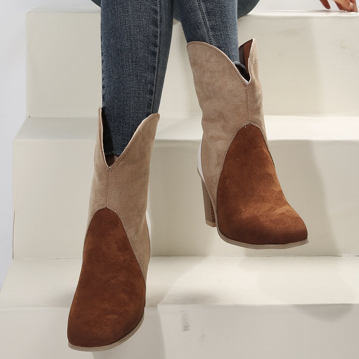 Botines para mujer de ante con tacón cuadrado - Norine