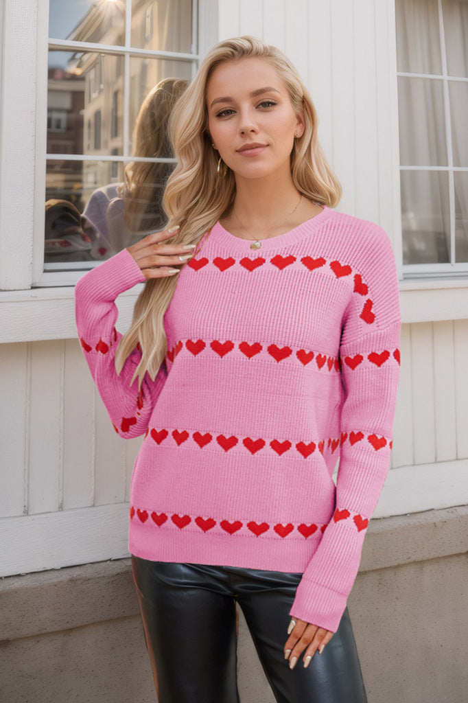 Pullover para mujer con estampado de corazones y cuello redondo - Rúnael