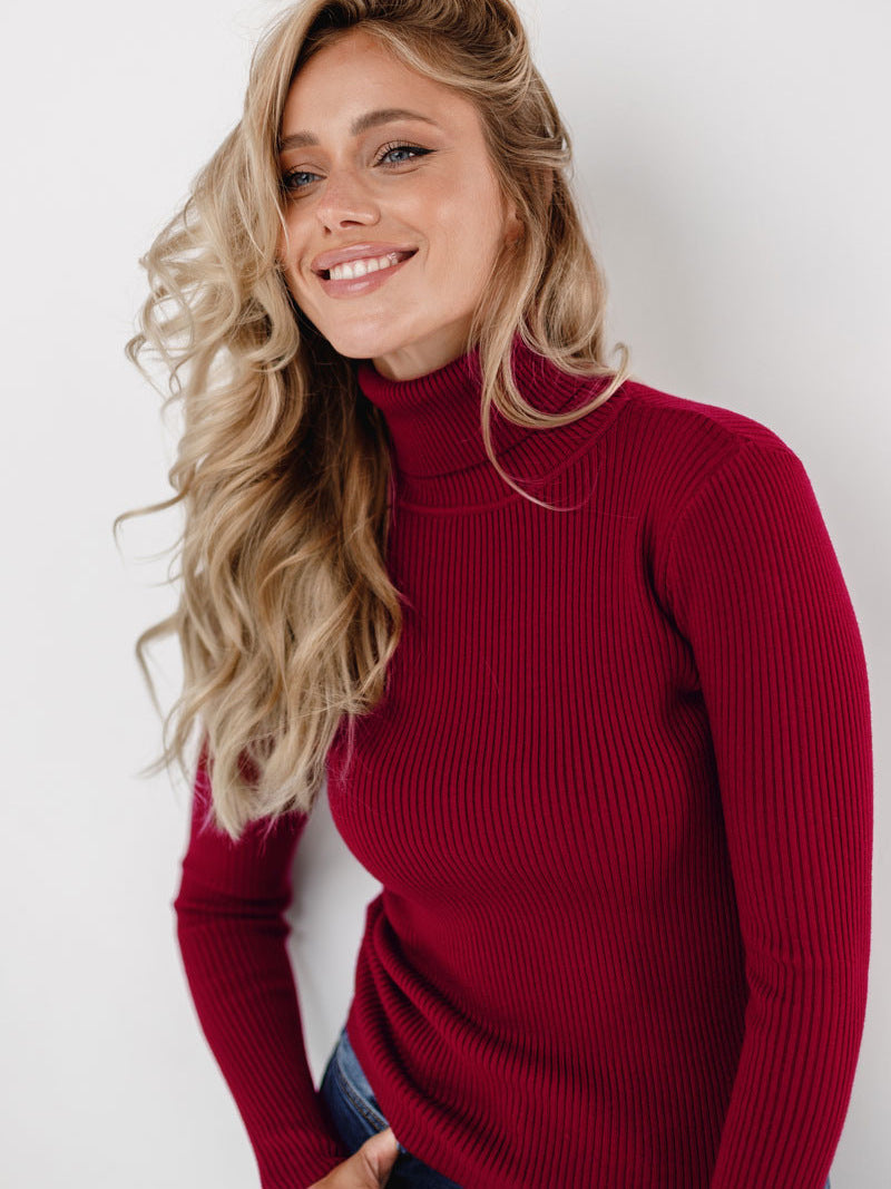 Jersey de punto de cuello alto para mujer de manga larga - Inga