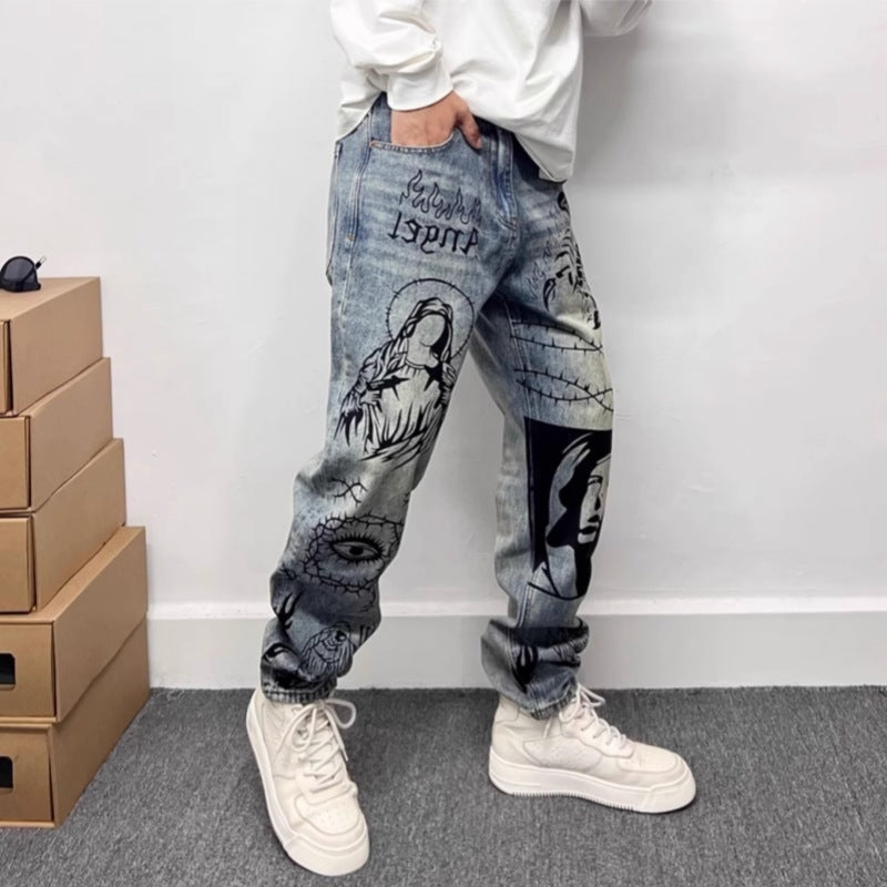 Pantalones vaqueros rectos con estampado gráfico - Halvard