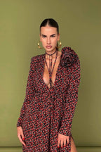 Bertha - Vestido Midi con Cuello en V y Flores