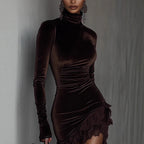 Vestido para mujer efecto terciopelo con detalle asimétrico - Lyorinne