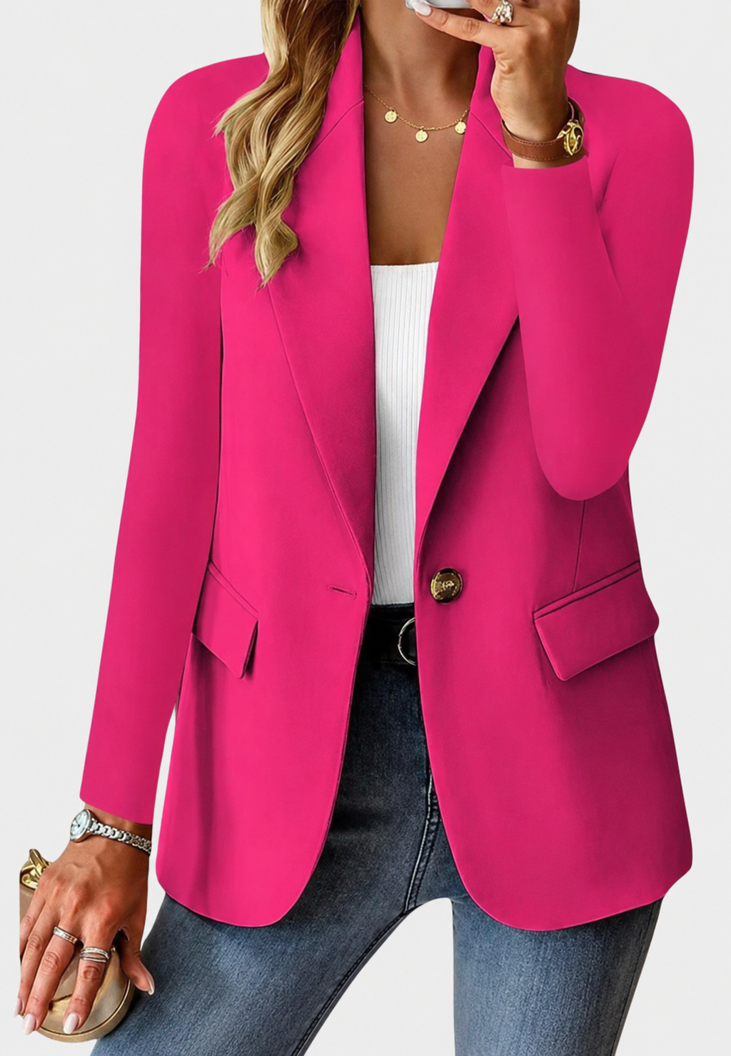 Blazer mujer cierre de un botón solapas de muesca bolsillos - Klara