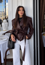 Blazer mujer efecto piel cinturón lazada - Elowen