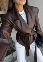 Blazer mujer efecto piel cinturón lazada - Elowen