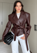 Blazer mujer efecto piel cinturón lazada - Elowen