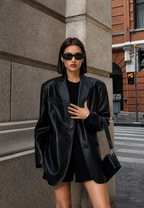 Blazer mujer efecto piel corte holgado cuello de solapas - Tessa