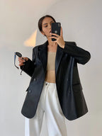Blazer mujer efecto piel corte holgado cuello de solapas - Tessa