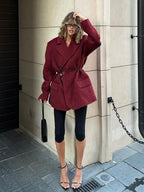 Blazer mujer lana cinturón fino solapas de pico - Ursula