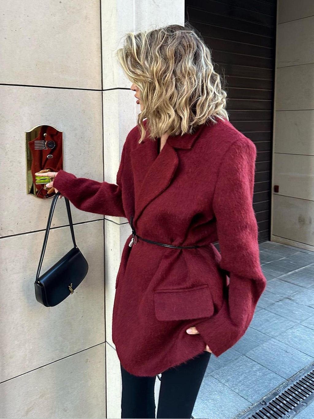 Blazer mujer lana cinturón fino solapas de pico - Ursula