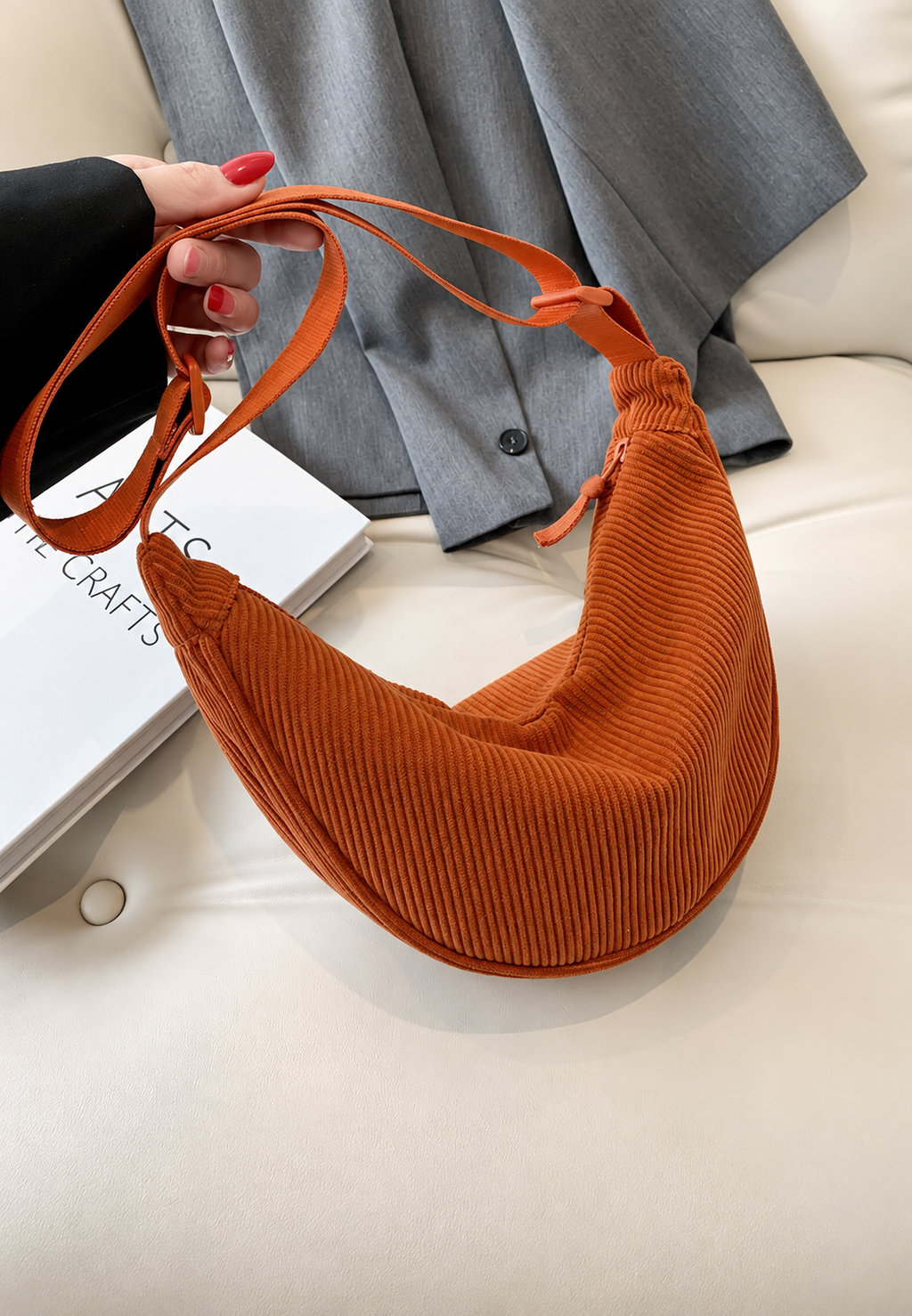 Bolso hombro mujer media luna textura acanalada - Violette