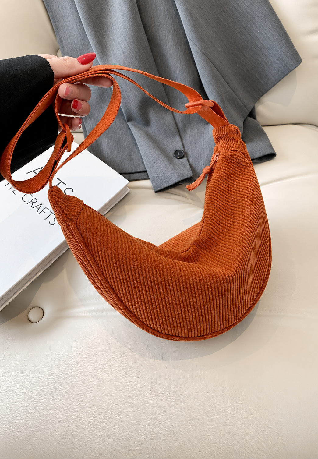 Bolso hombro mujer media luna textura acanalada - Violette