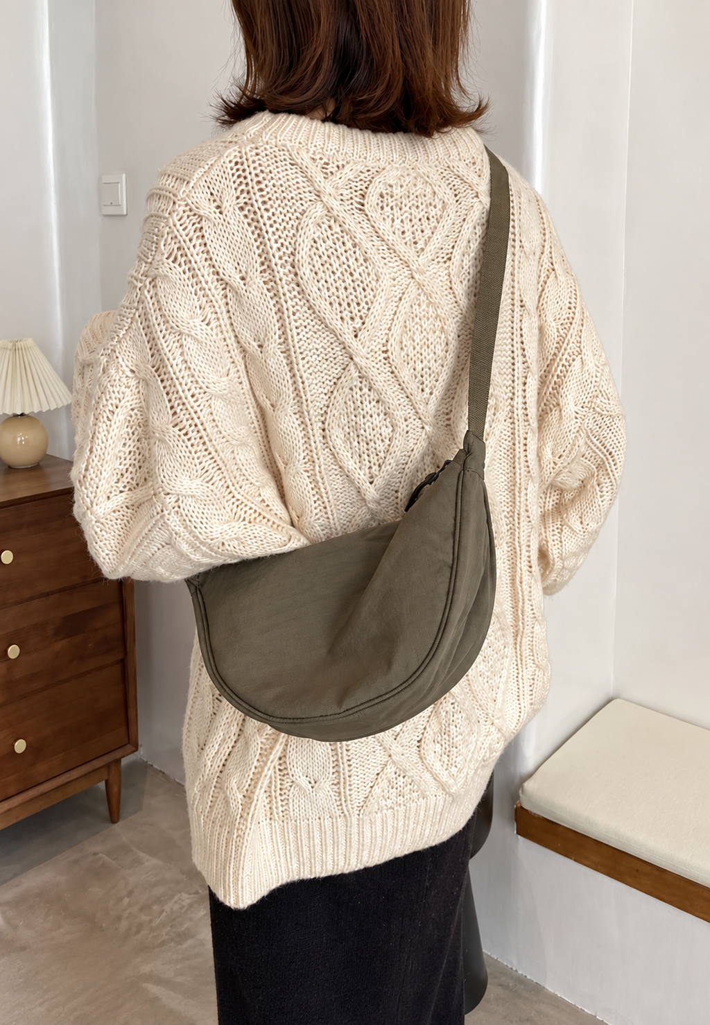 Bolso hombro nylon mujer media luna correa ajustable - Camille