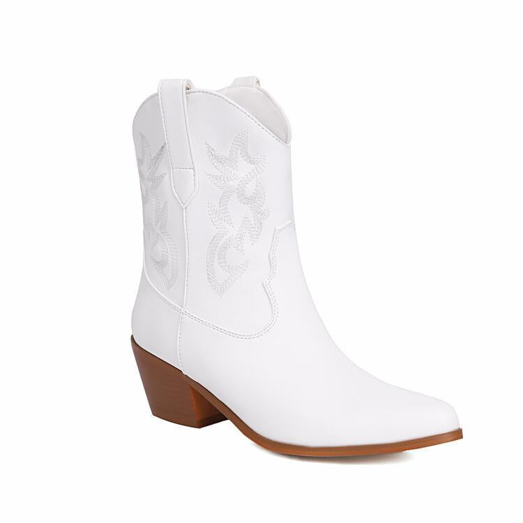 Botas cowboy mujer caña media bordados tacón ancho - Helga