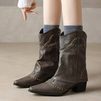 Botas cowboy mujer caña media tachas tacón bloque - Maura