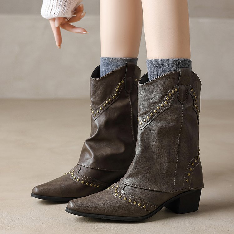 Botas cowboy mujer caña media tachas tacón bloque - Maura