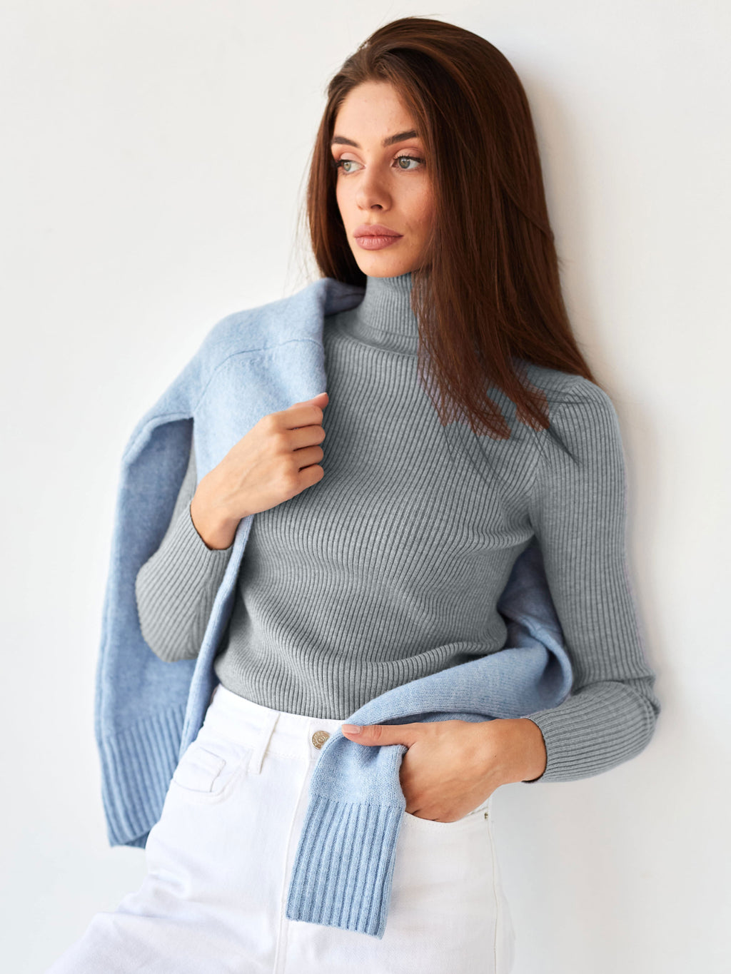 Jersey de punto de cuello alto para mujer de manga larga - Inga