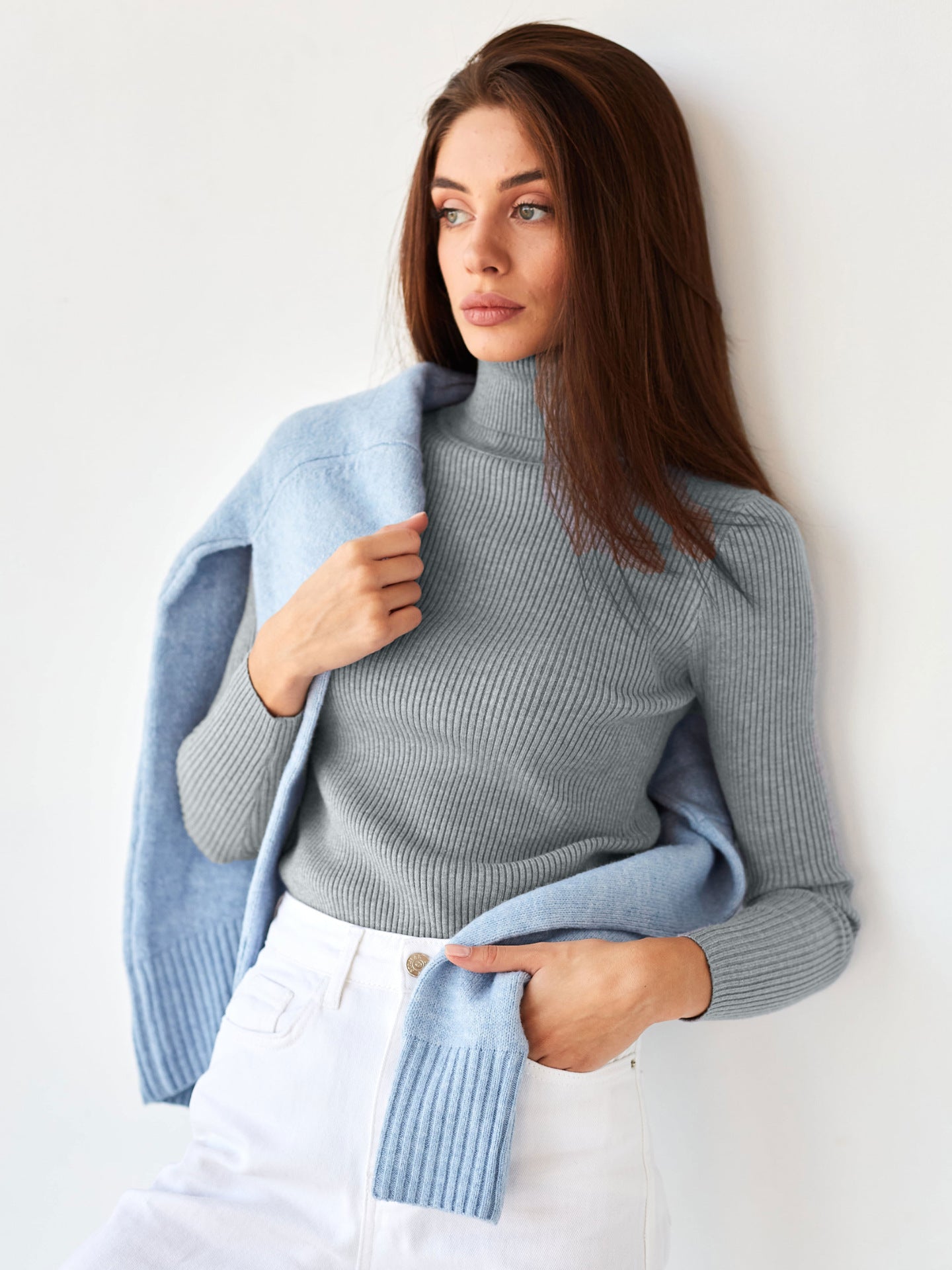Jersey de punto de cuello alto para mujer de manga larga - Inga