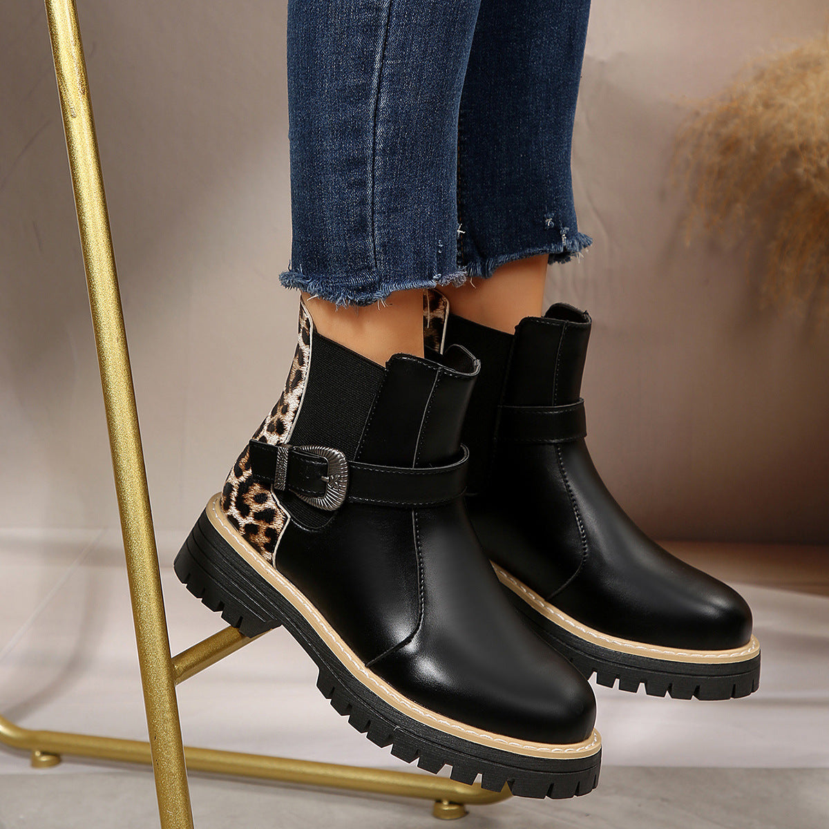 Botas de tobillo para mujer estampado de leopardo - Elviora