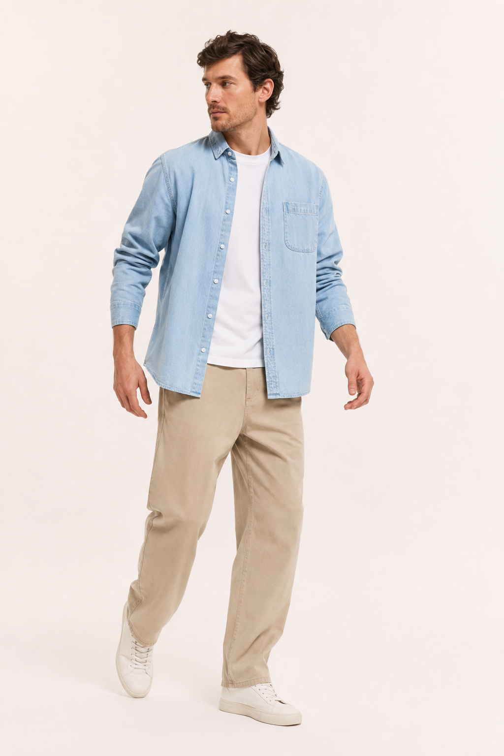 Camisa denim hombre manga larga con bolsillo - Joren