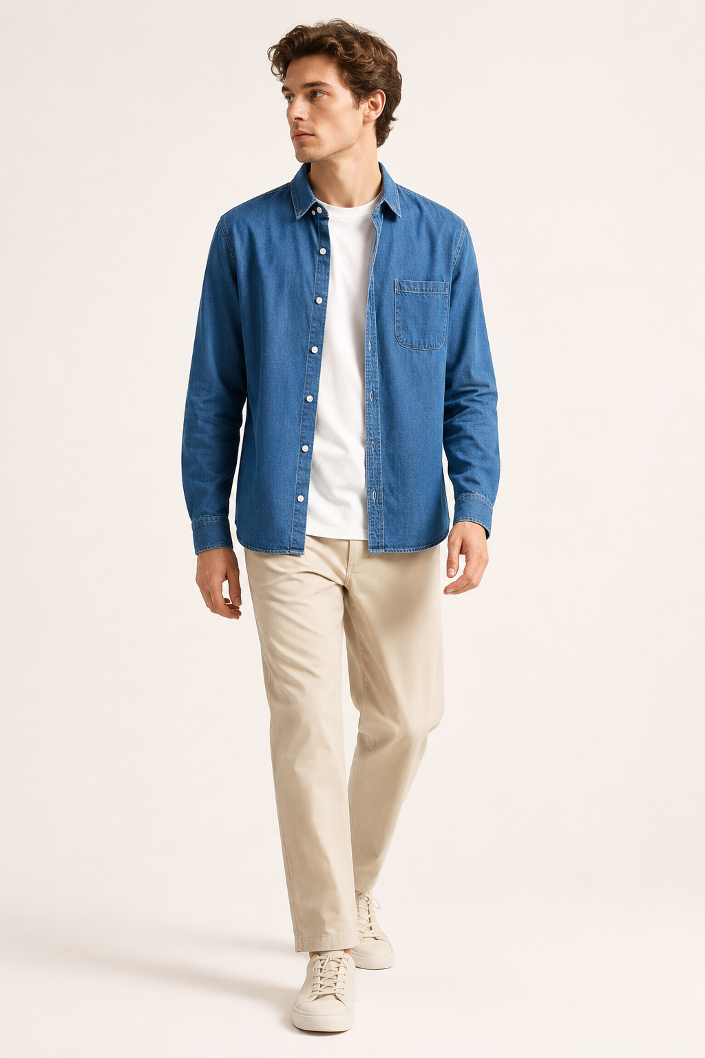 Camisa denim hombre manga larga con bolsillo - Joren