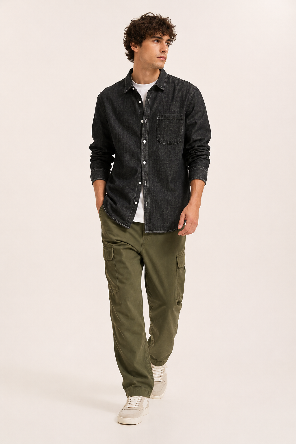 Camisa denim hombre manga larga con bolsillo - Joren