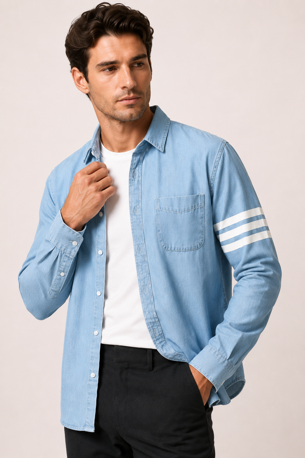 Camisa vaquera para hombre de manga larga con bolsillo - Lennart