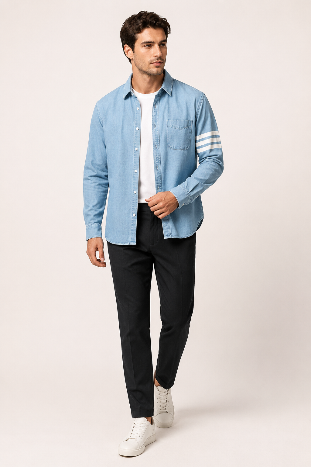 Camisa vaquera para hombre de manga larga con bolsillo - Lennart