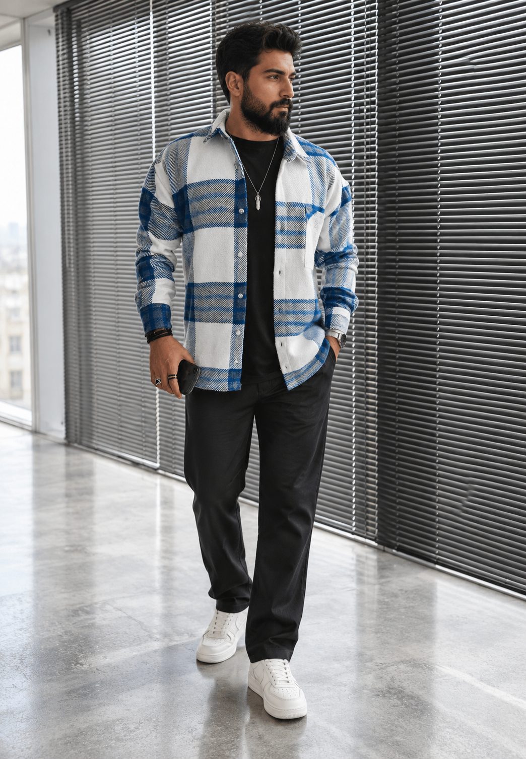 Camisa hombre cuadros grandes manga larga bolsillo de pecho - Tristán