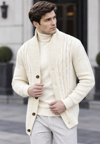 Cárdigan hombre punto trenzado cuello chal botones - Gauthier