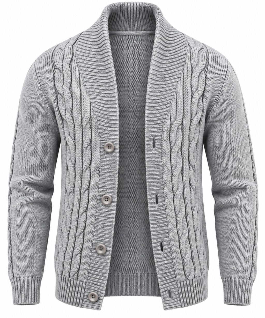 Cárdigan hombre punto trenzado cuello chal botones - Gauthier