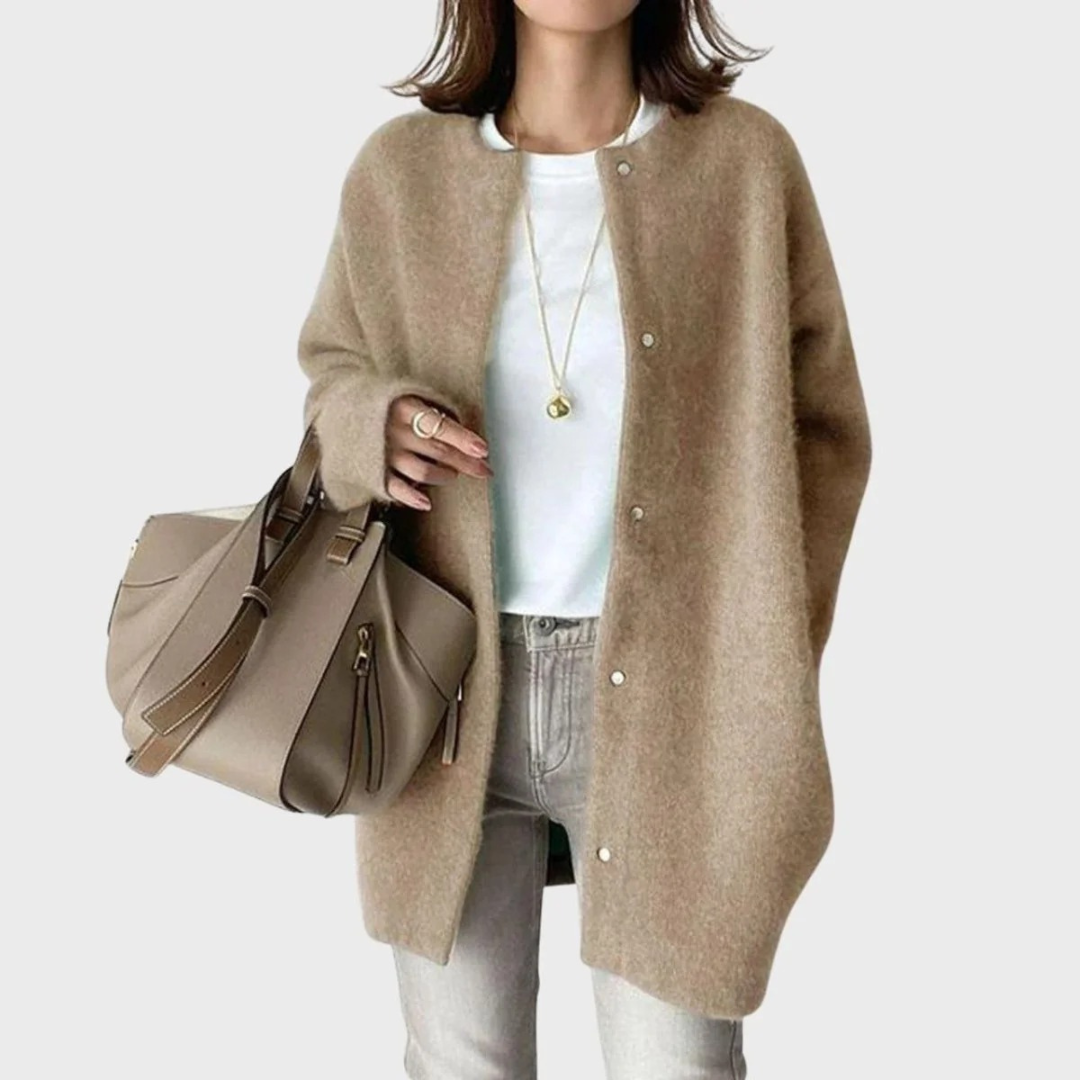 Cárdigan largo oversize mujer cuello redondo botones - Thelar