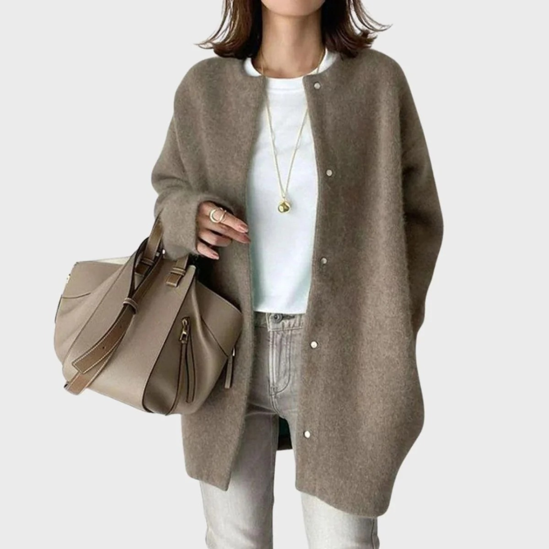 Cárdigan largo oversize mujer cuello redondo botones - Thelar
